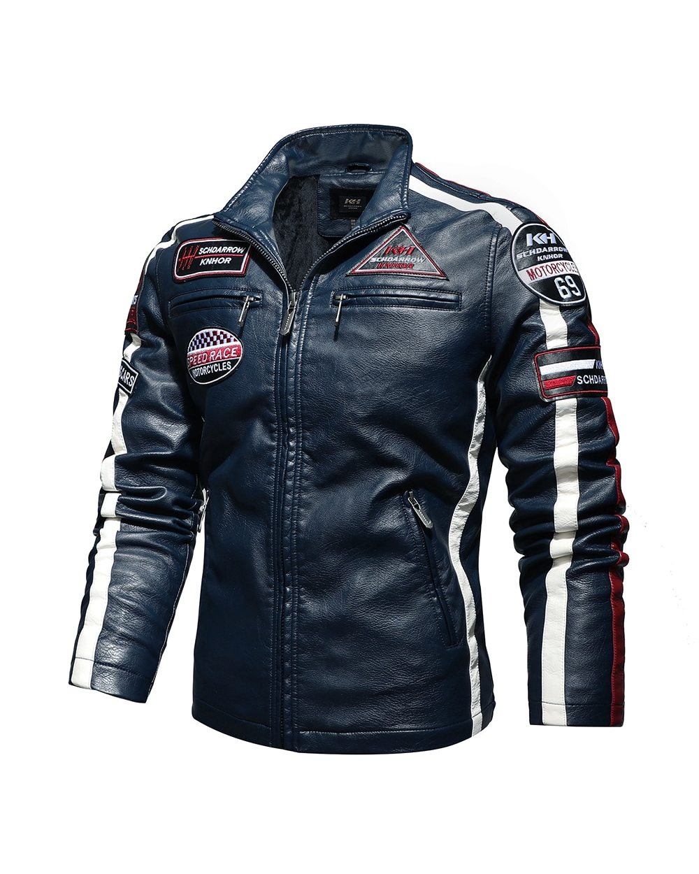 Jacket Men Fashion New Biker Leather Jacket Male Embroidery front-1