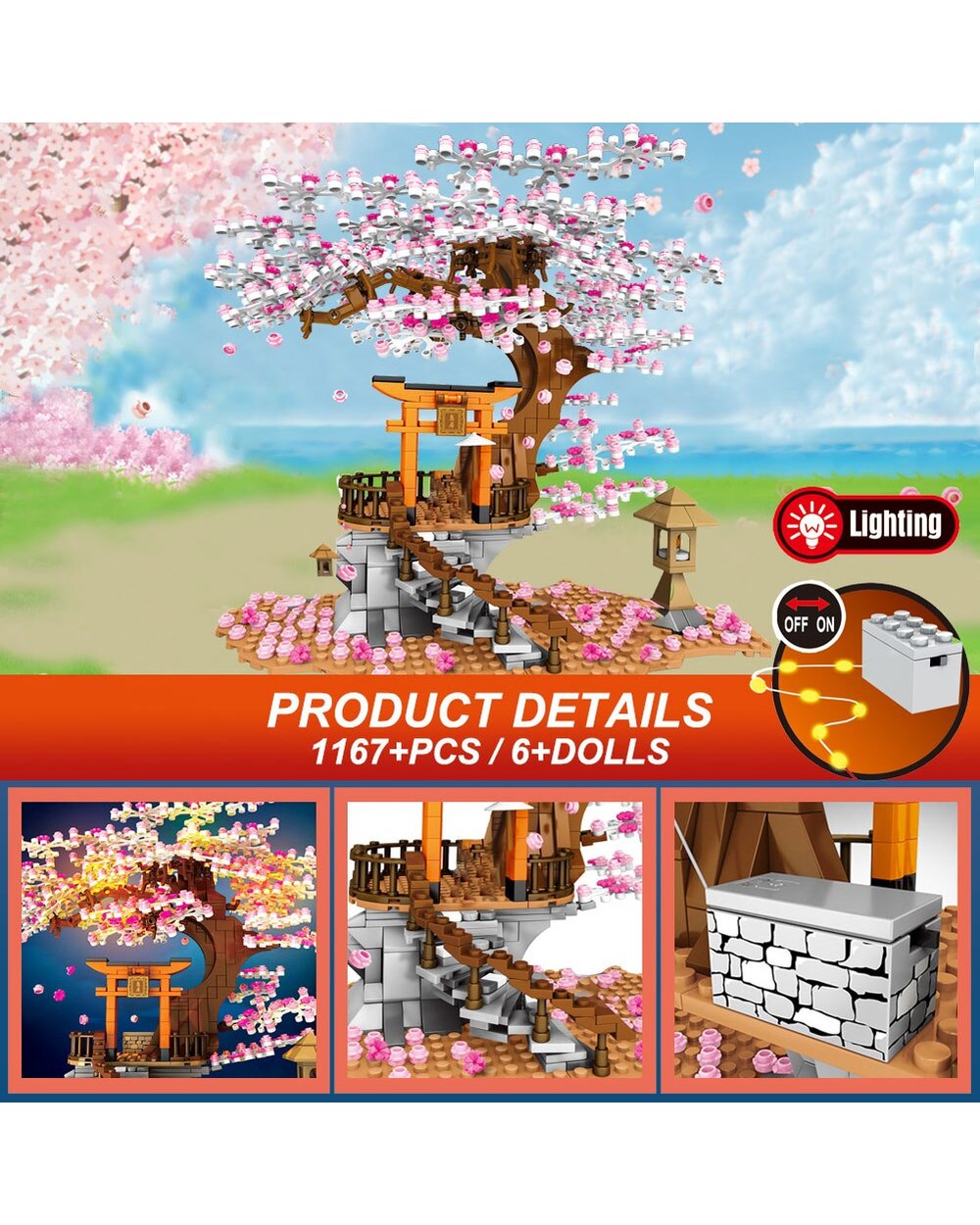 Sakura Blocks ideas City Cherry Blossom Japanese Sakura Tree House Mini Street View Model Building Blocks Children Toys front-3