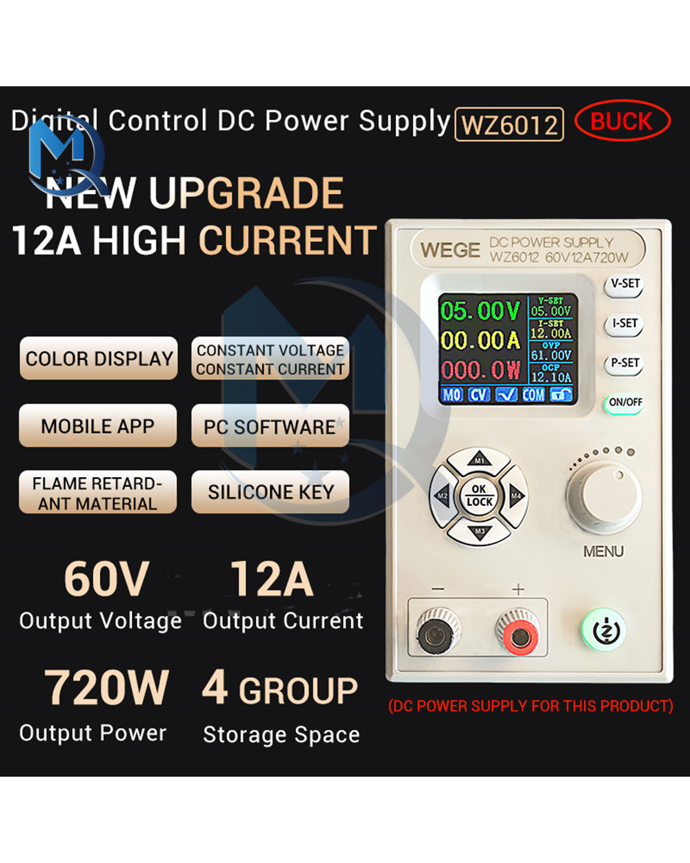 Wz6012 Lcd High-Power Adjustable Digital Controlled Dc Power Supply Step-Down Buck Module 60V 12A Communication Version front-0