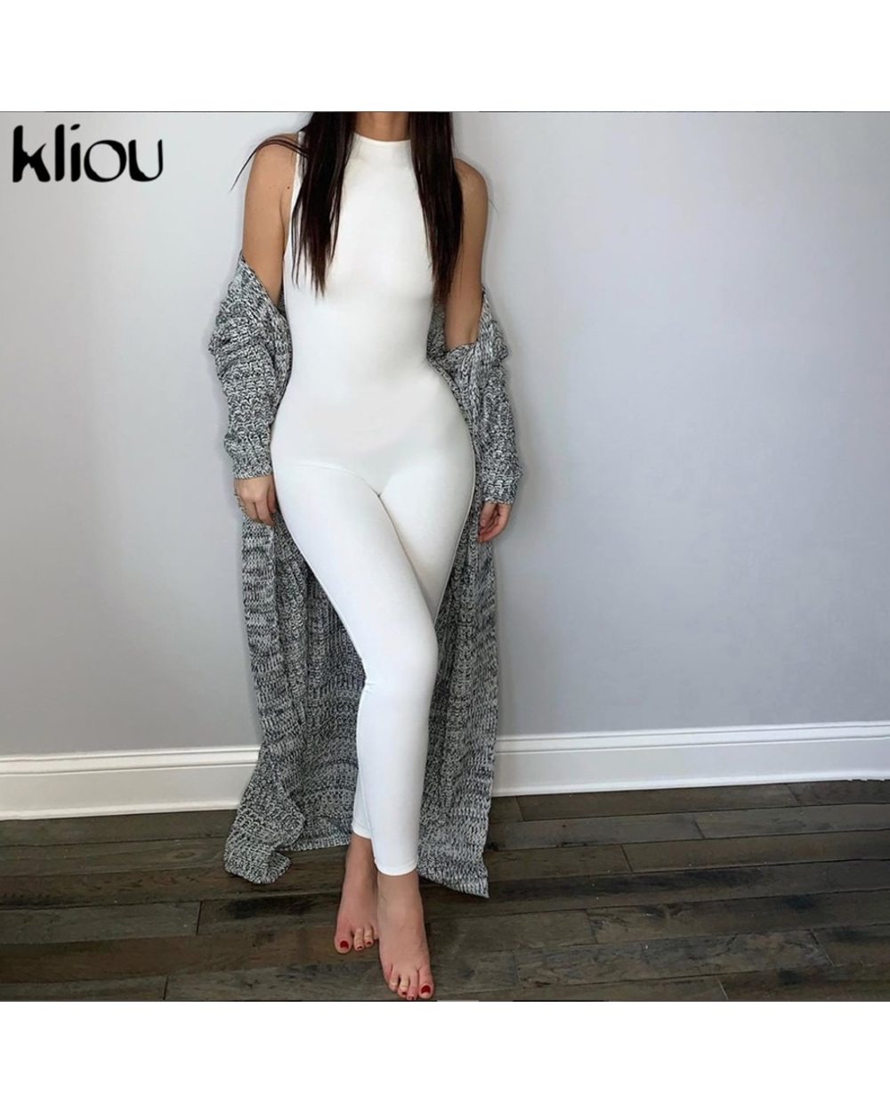 Kliou jumpsuit women elastic hight casual fitness sporty rompers zipper activewear skinny summer outfit front-2