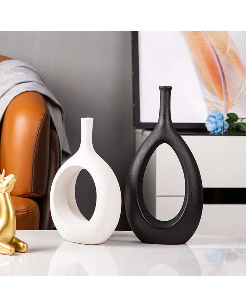 Nordic Circular Hollow Ceramic Vase Donuts Flower Pot Home Decoration Flower Vases Office Desktop Living Room Art Ornts front-0