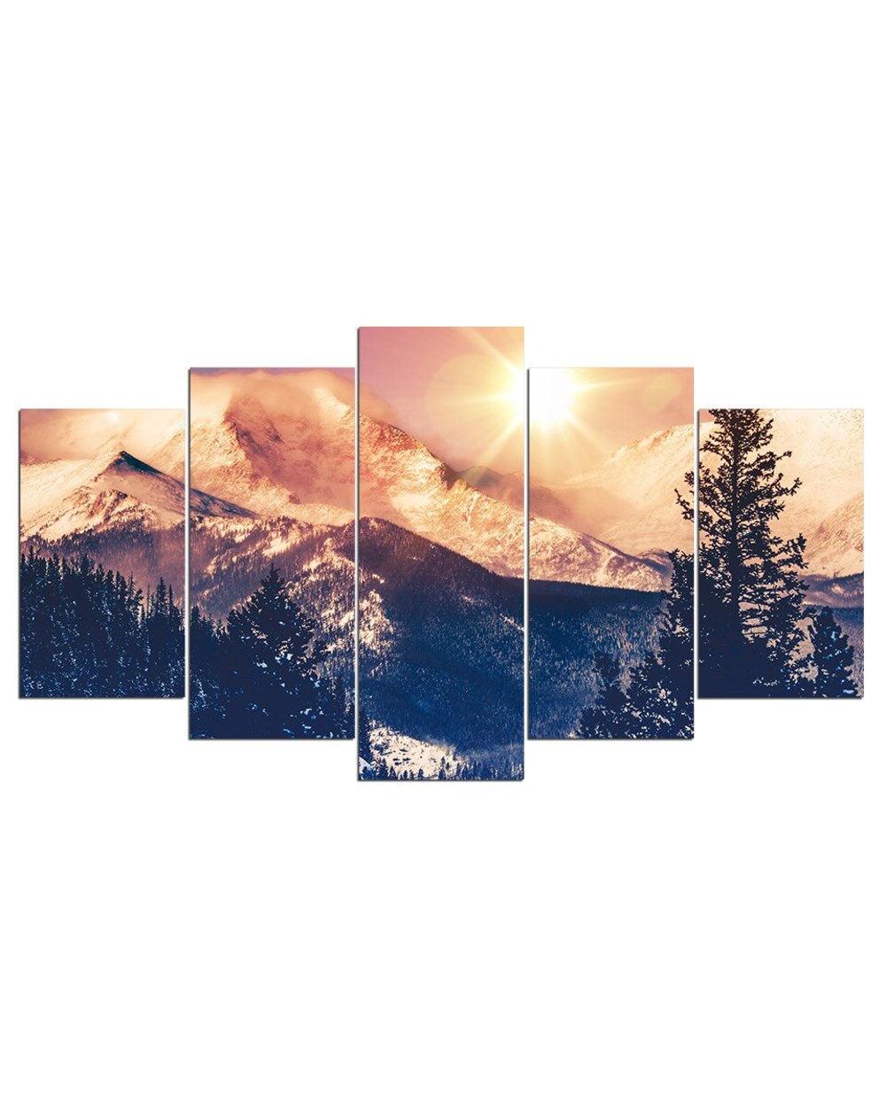 Dawn in Winter Mountain Landscape Picture Nature 5 Panel Canvas Art Wall Decor front-1