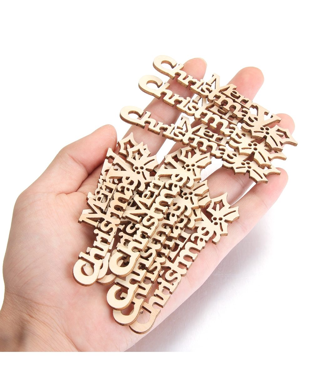 10pcs Merry Christmas Hanging Ornament Handcraft Letter Wood Pieces Crafts Xmas Decoration DIY Laser Cut Wooden Slice front-3