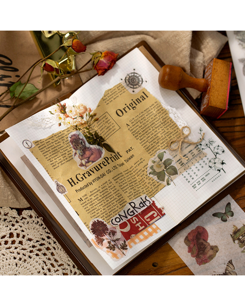 Yoofun 20Pcs/Pack Vintage Flower Plants Washi Paper Stickers Retro Decorative Label For Scrapbooking Diary Journals Sta front-3