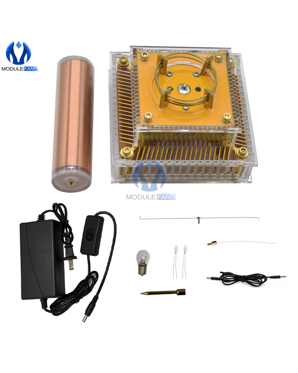 Musical Tesla Coil Music Plasma Speaker Dc8-32V Plasma Music Tesla Coil Module Golden With Acrylic Shell Eu/Us Power Pl front-5