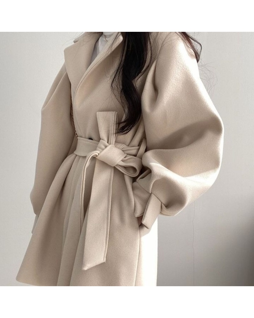 2021 Women Solid Wool Blend Fit Belt Coats Female Warm Plus Cotton Thicker V-Neck Office Lady Trendy Elegant Button Ou front-3