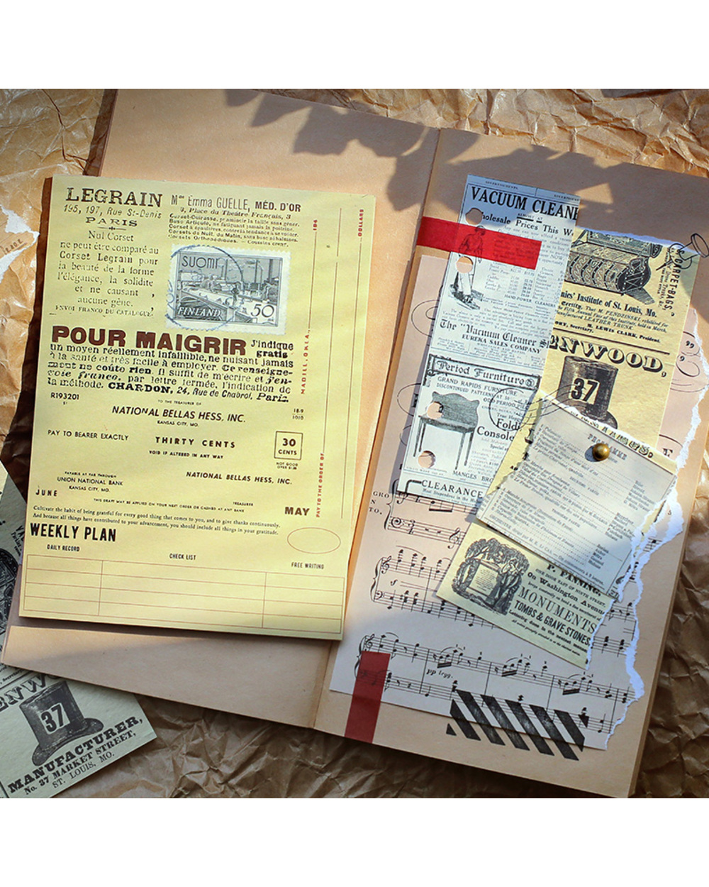 Journamm 50Pcs/Pack Vintage Ticket Map Style Materials Memo Paper Scrapbooking Junk Journal Diy Stationery Background D front-3