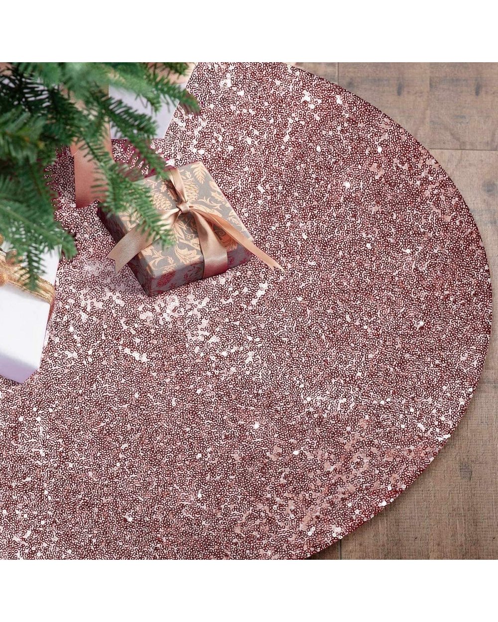 Glitter 120cm Christmas Tree Skirt Rose Gold Silver Xmas Mats Ornament Home Party Decoration Sequin Carpet Supplies front-1