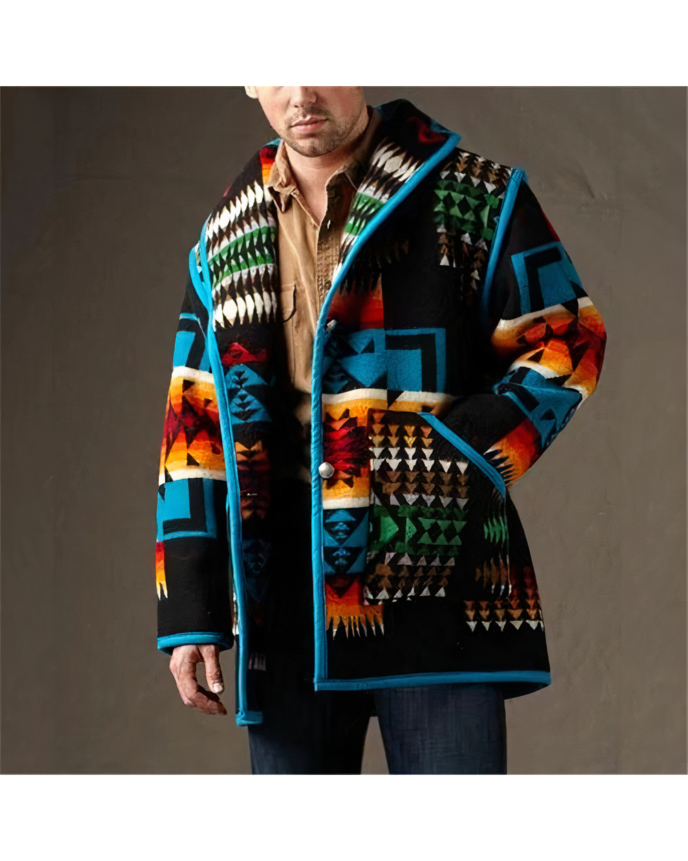 Woolen Men's Coat Colorful Printing Short Woolen Coat VG06 front-0