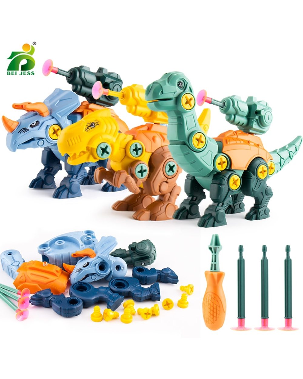 3Pcs Children Constructor Puzzle Toy Set Dinosaur Model Screwdriver Drill Tools Kids Interactive Montessori Educational front-0