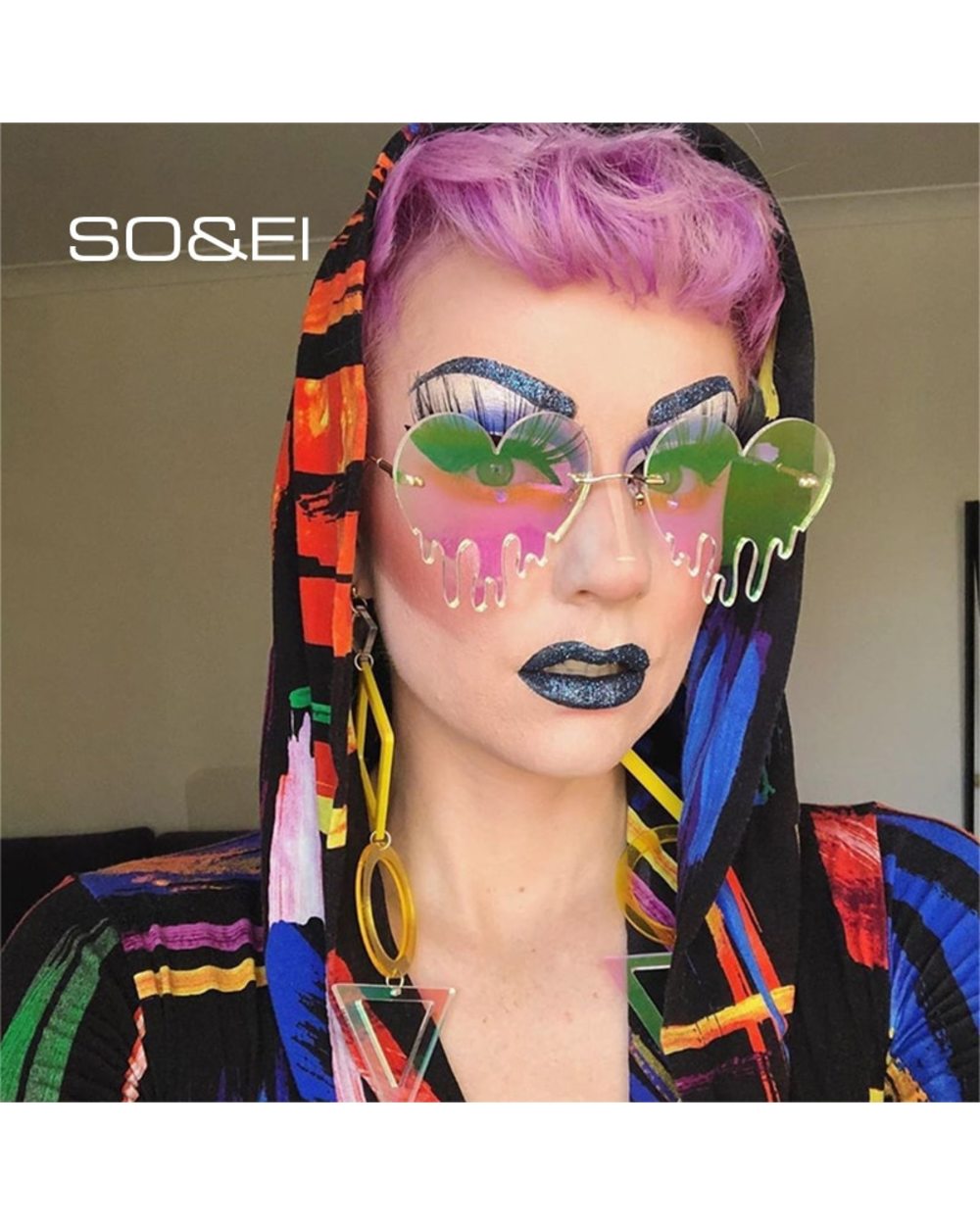 Fashion Unique Heart Shape Sunglasses Women Colorful Rimless Eyewear Clear Ocean Lens Female Sun Glasses front-0