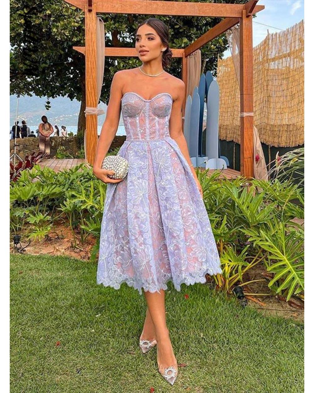 Elegant Sleeveless Strapless Printed Lace Dress front-1
