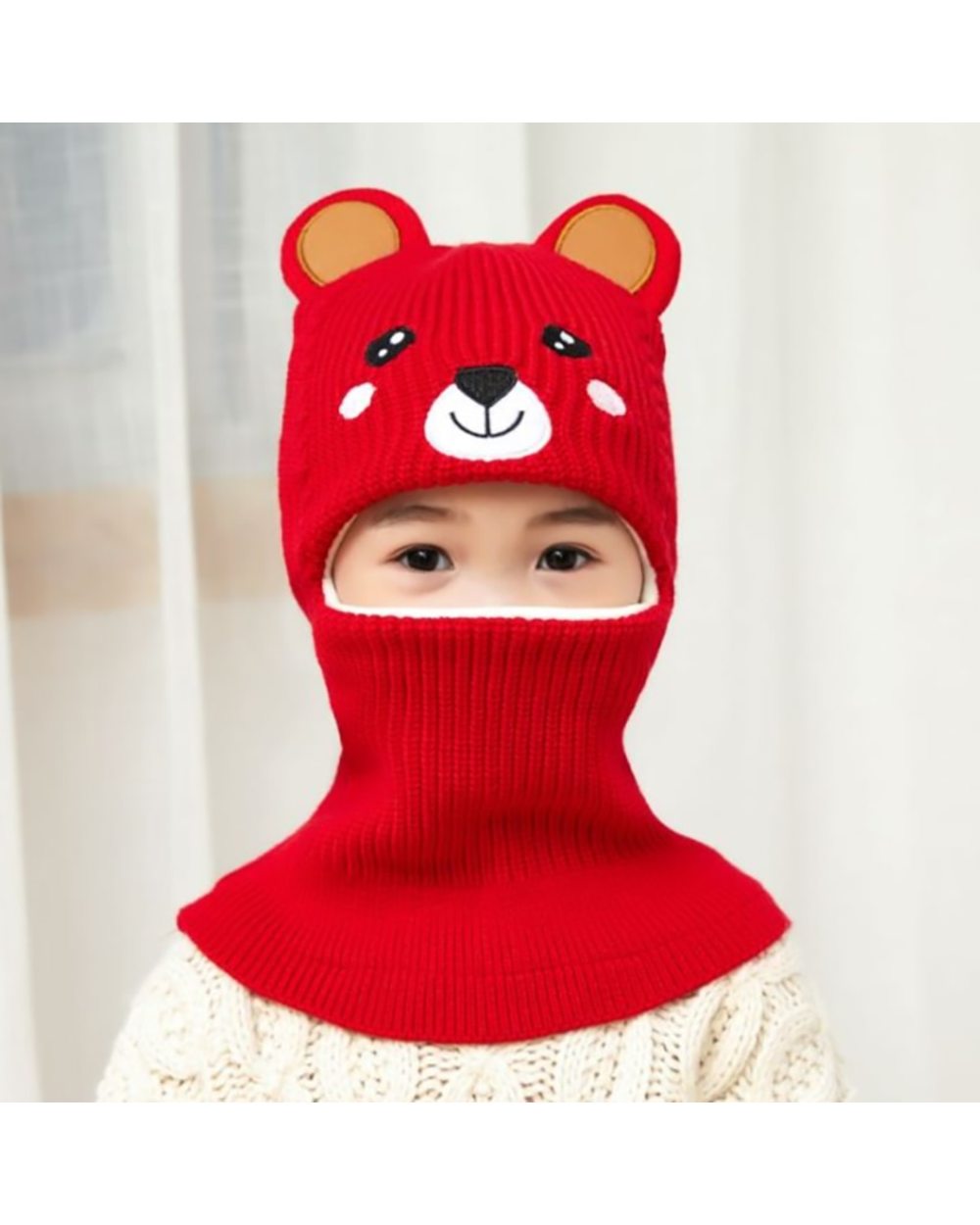 Boy Girl Beanie Protect Neck Cute Bear Windproof Winter Knit Hat Thicken Wool Cap Child Girls Earflap Caps For 2 To 10 front-2