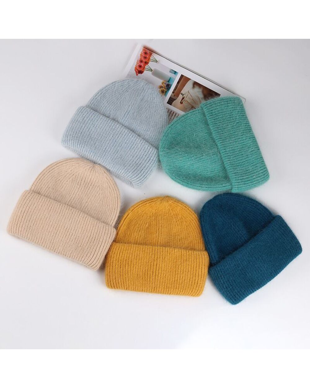 Xthree Winter Hat For Women Angola Beanie Hat Knitted Rabbit Fur Skullies Hat Warm Bonnet Cap Female Hats For Girl Hat front-5
