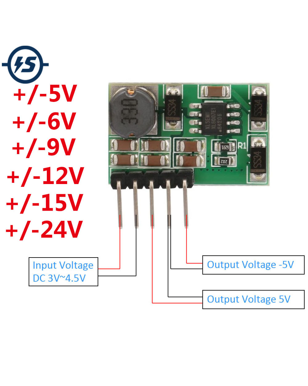 Dc Boost Converter Step Up Module With Solder Head 3-18V To +/-5V +/-6V +/-9V +/-12V +/-15V +/-24V For Adc Dac Lcd Powe front-0