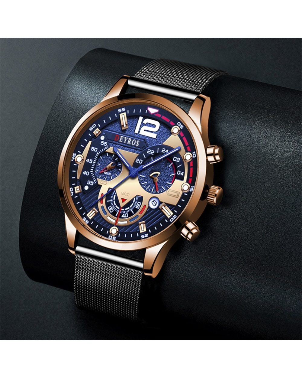 Watch Luxury Gold Stainless Steel Mesh Belt Quartz Watches Business Leather Mens Luminous Clock front-3