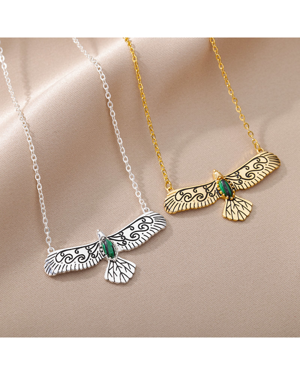 Vintage Eagle Pendant Necklaces For Women Stainless Steel Anima Wings Choker Necklace front-4