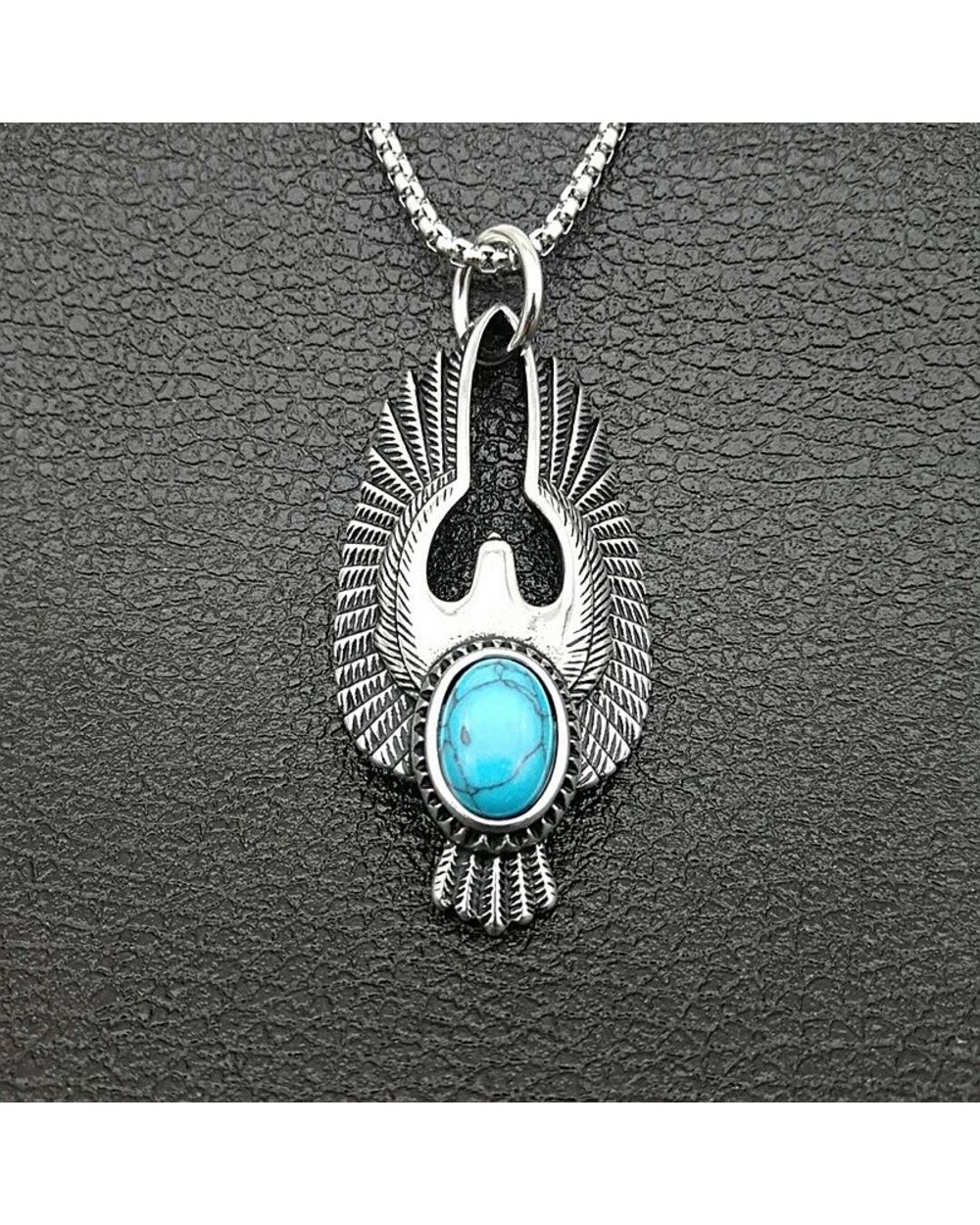 Mens Necklaces silver color green stone Flying Eagle Pendant Choker Male HipHop Fashion Animal Jewelry Accessories front-2