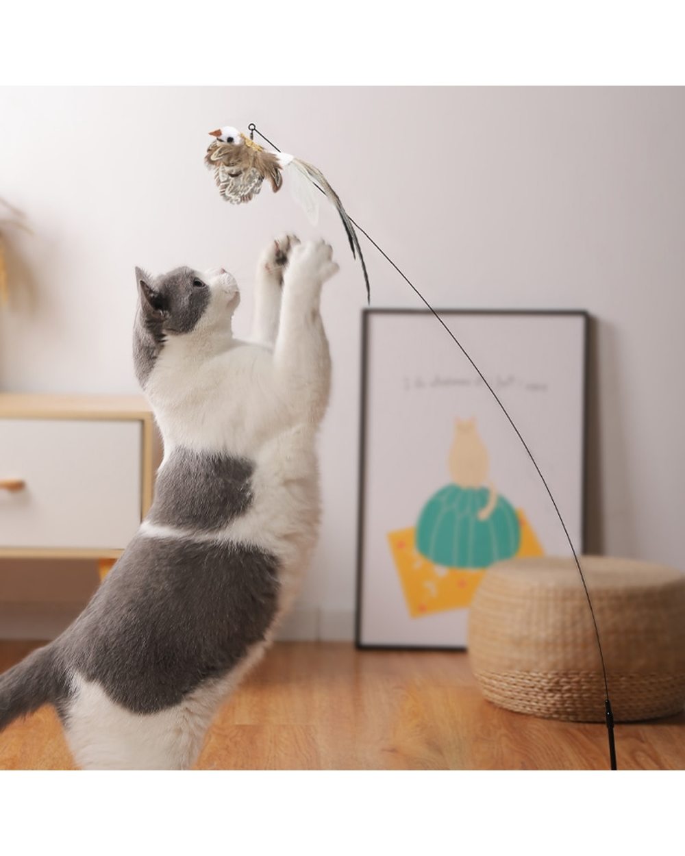 Simulation Bird interactive Cat Toy Funny Feather Bird with Bell Cat Stick Toy for Kitten front-3