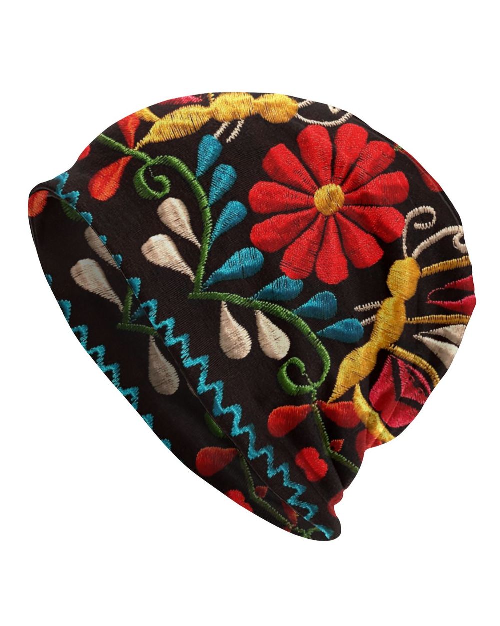 Mexican Butterflies Flower 3D Print Pattern Bonnet Beanie Knitting Hats Unisex Otomi Embroidery Art Winter Skullies Bea front-0