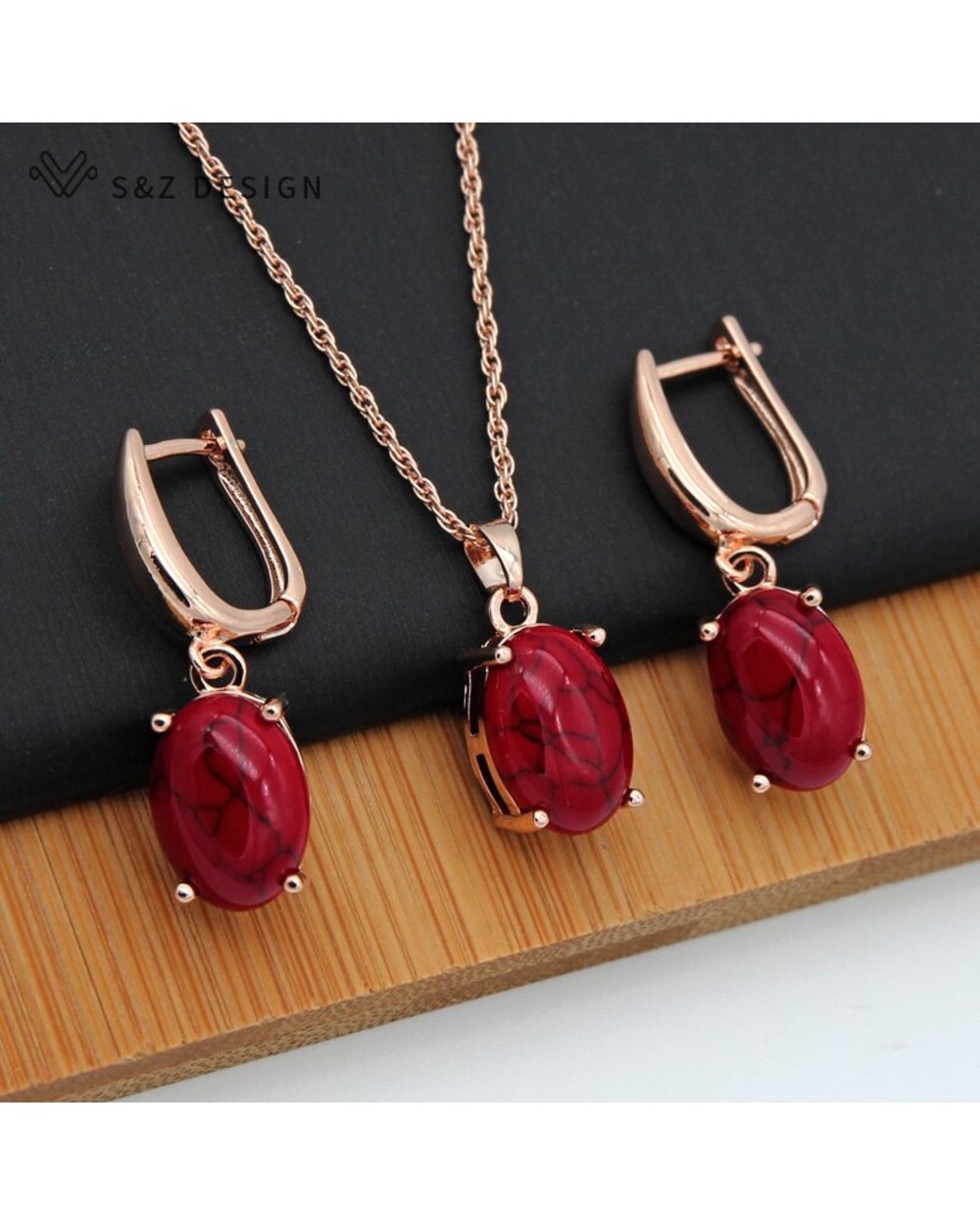 Fine Turquoise Oval Egg Shape Rose Gold Earrings Jewelry Set For Women Temperament Wedding Fashion Jewelry front-2