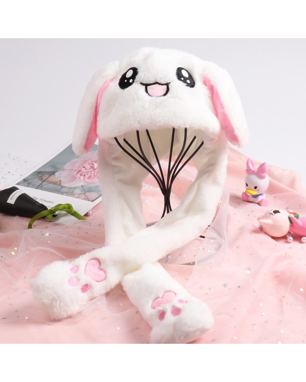 Cartoon Rabbit Hats For Women Child Girls Beanie Winter Plush Bunny Movable Ears Hip Hop Toy Caps front-2