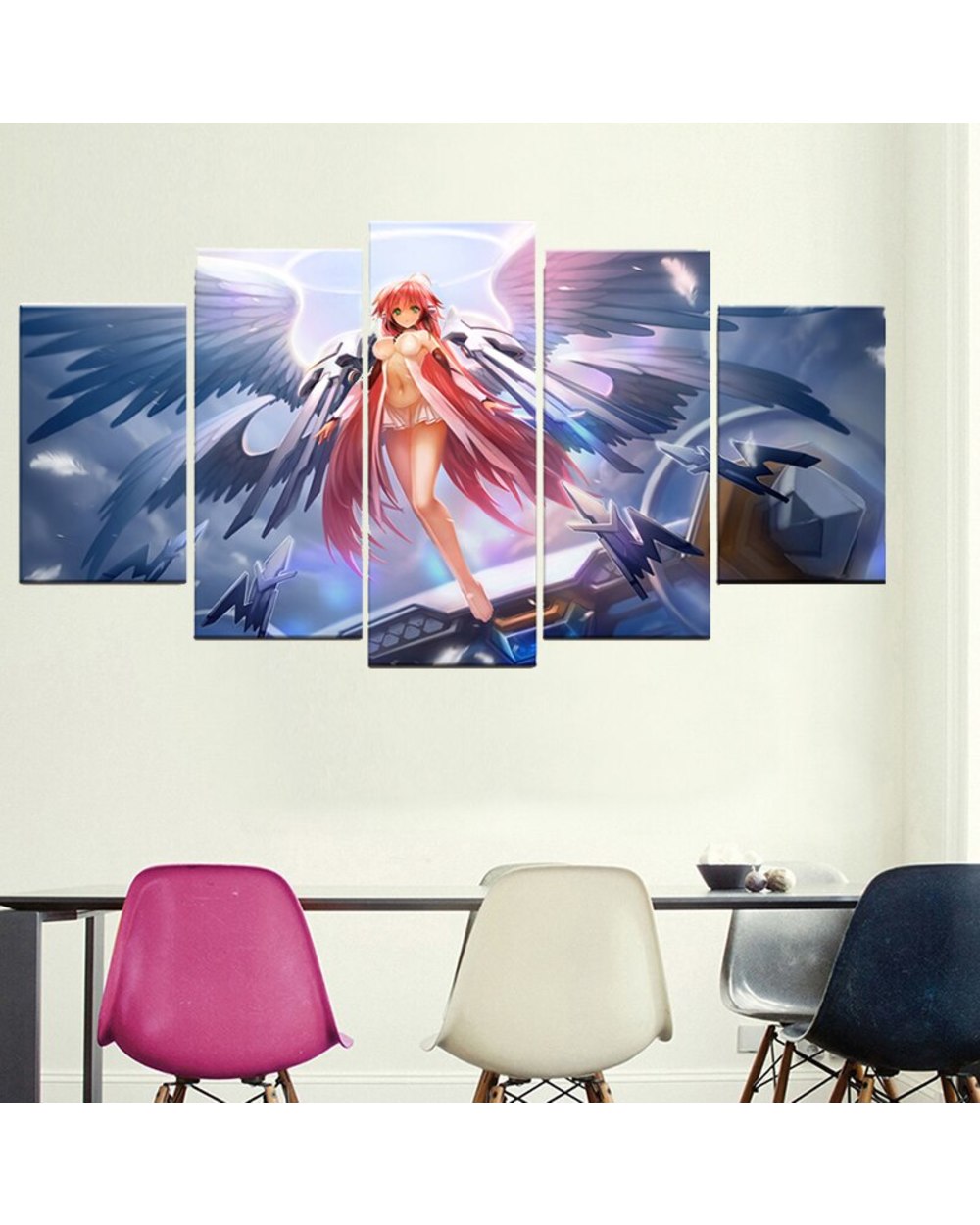 Sora Icarus Angel Animation Picture Print Anime 5 Panel Canvas Art Wall Decor front-1
