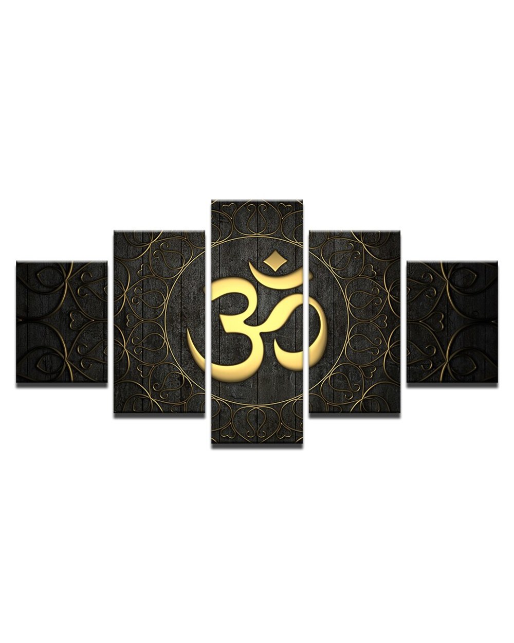 Buddha OM Yoga Painting Golden Symbol Pictures Buddha 5 Panel Canvas Art Wall Decor front-1