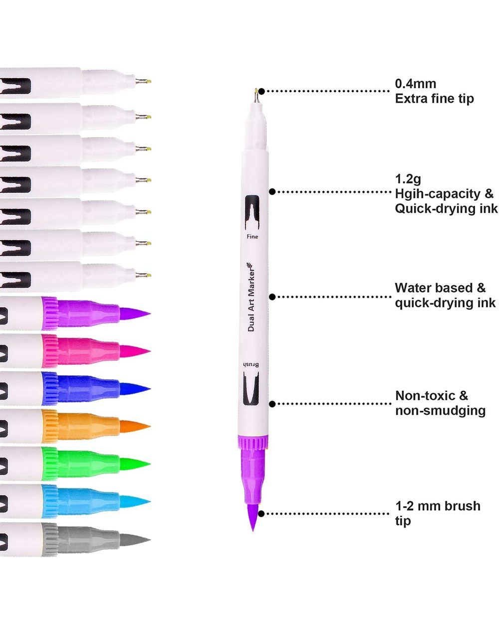 Up To132 Colors Felt Tip Pens Watercolour Marker Pens Watercolour Brush Pens Dual Tips With Fineliner Art Markers front-2
