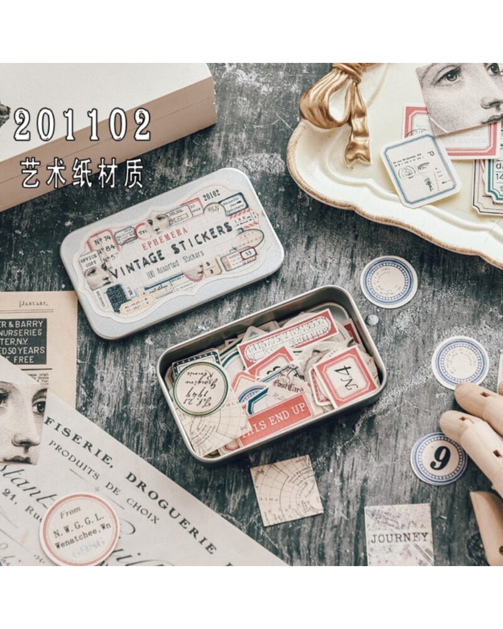 100Pcs Metal Box Junk Journal Scrapbooking Decorative Vintage Stickers front-3