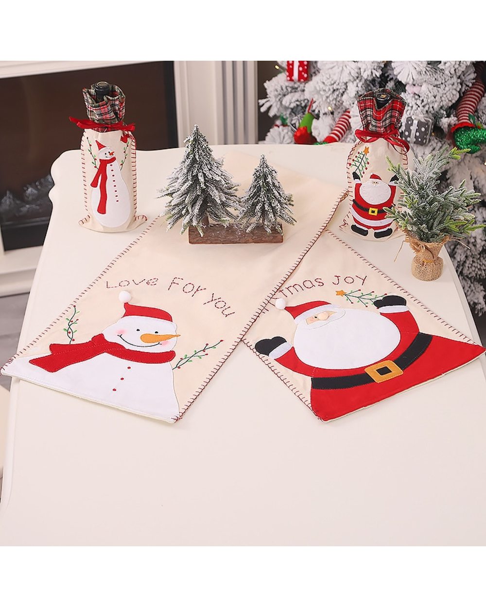 Christmas Gift Linen Elk Snowman Table Runner Merry Christmas Decor for Home 2022 Xmas Ornaments New Year's Decor front-4