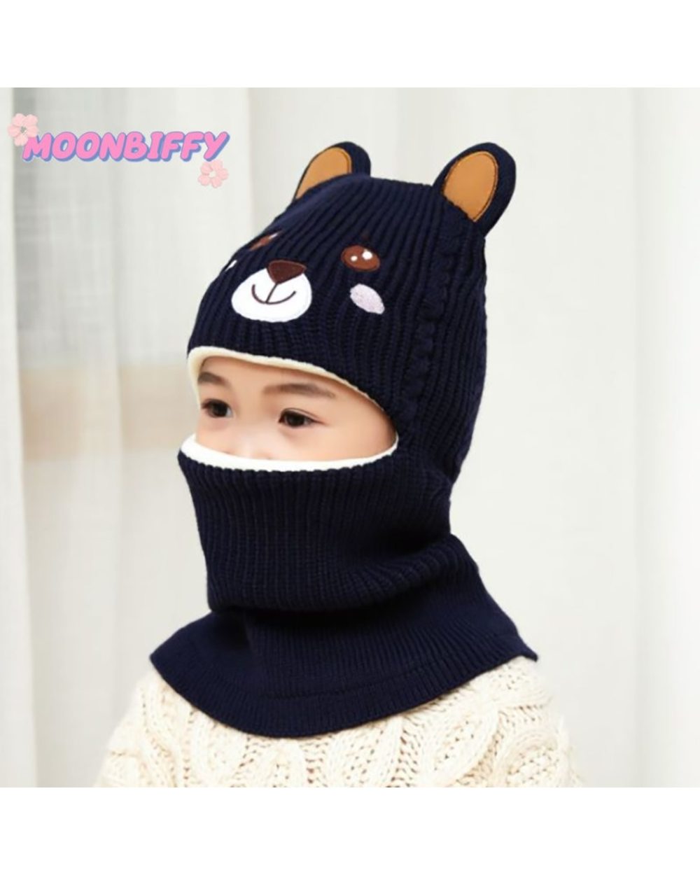 Boy Girl Beanie Protect Neck Cute Bear Windproof Winter Knit Hat Thicken Wool Cap Child Girls Earflap Caps For 2 To 10 front-0