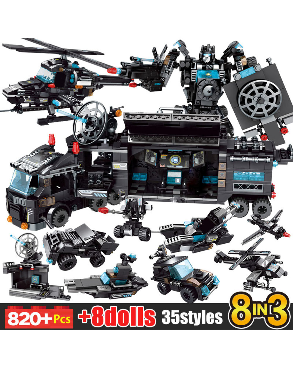 City Police Station Technical Car Motorcycle Building Blocks SWAT Team Weapons Truck Ship Robot Bricks Toys Sets front-0
