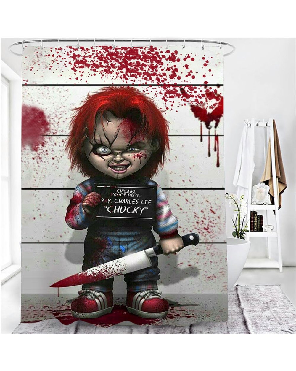 3D Print Funny Chucky Shower Curtain Waterproof Bathroom Curtain Anti-slip Bath Mat Set Toilet Rugs Carpet Home Decor front-1