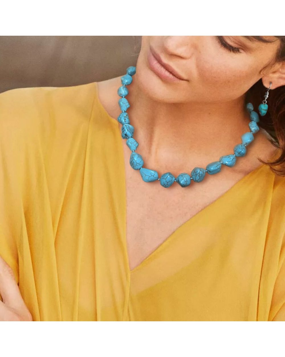 Turquoise Vintage Silver Plated Necklace Bracelet Earring Jewelry Sets front-5