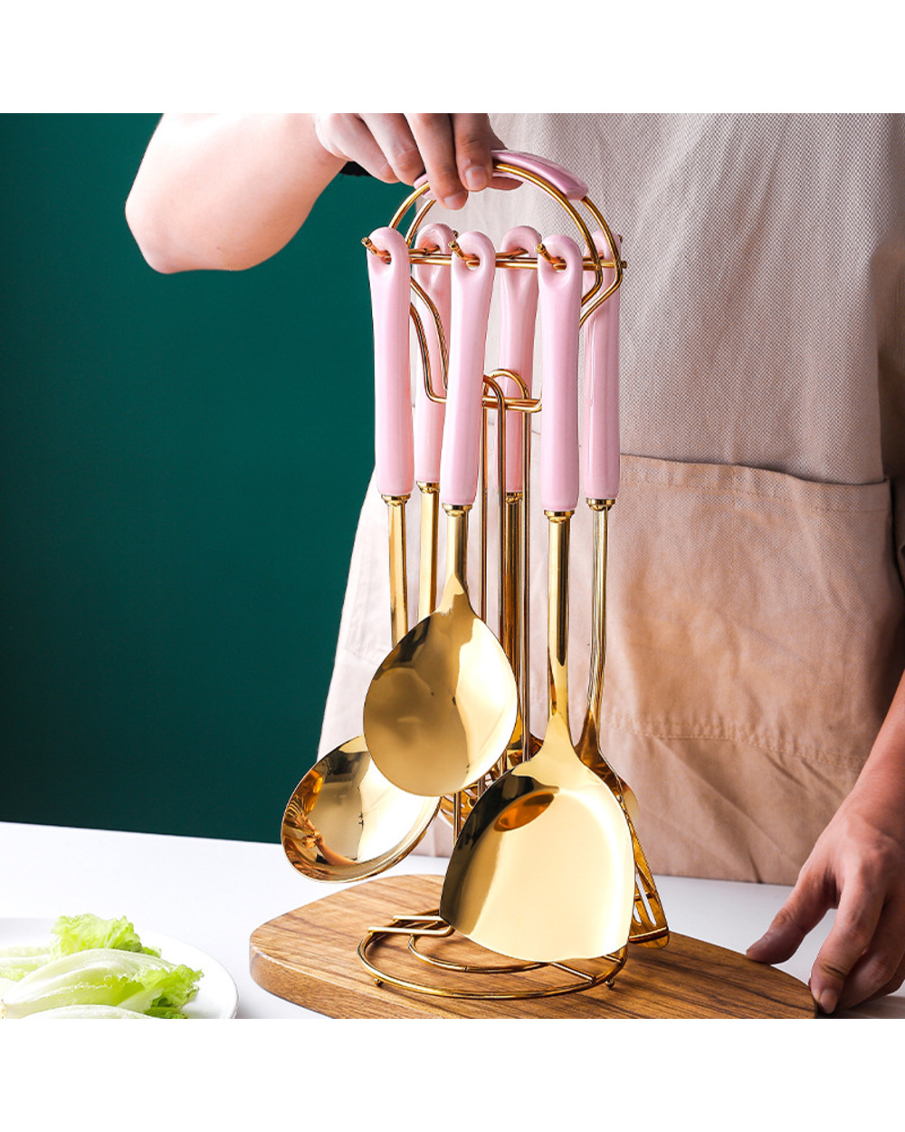 New Ceramic Handle Kitchenware Cooking Utensils Set Heat Resistant Kitchen Non-Stick Cooking Utensils Baking Tools Stor front-1