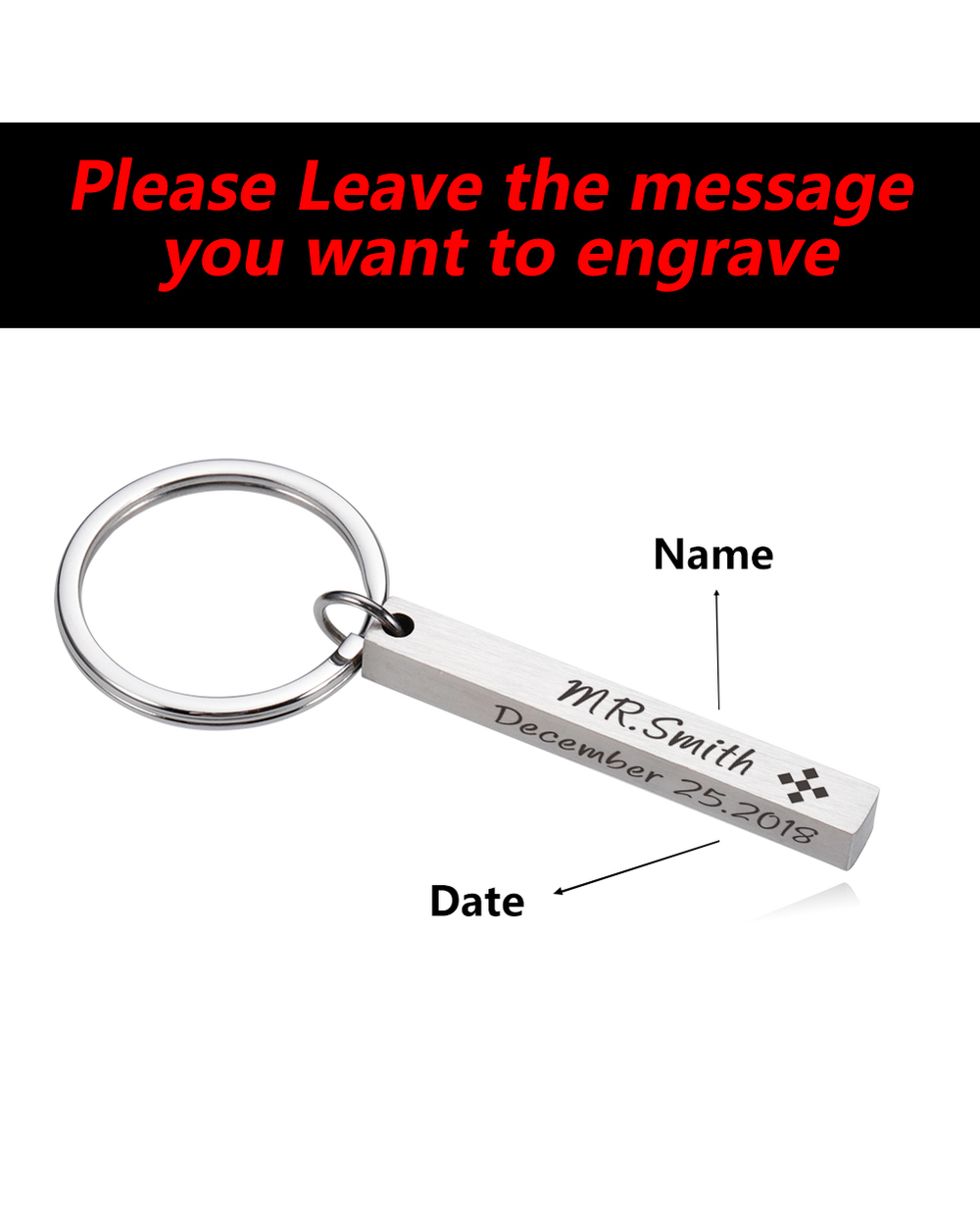 Personalized Keyring Customized Engraving Name and Date Keychain front-1