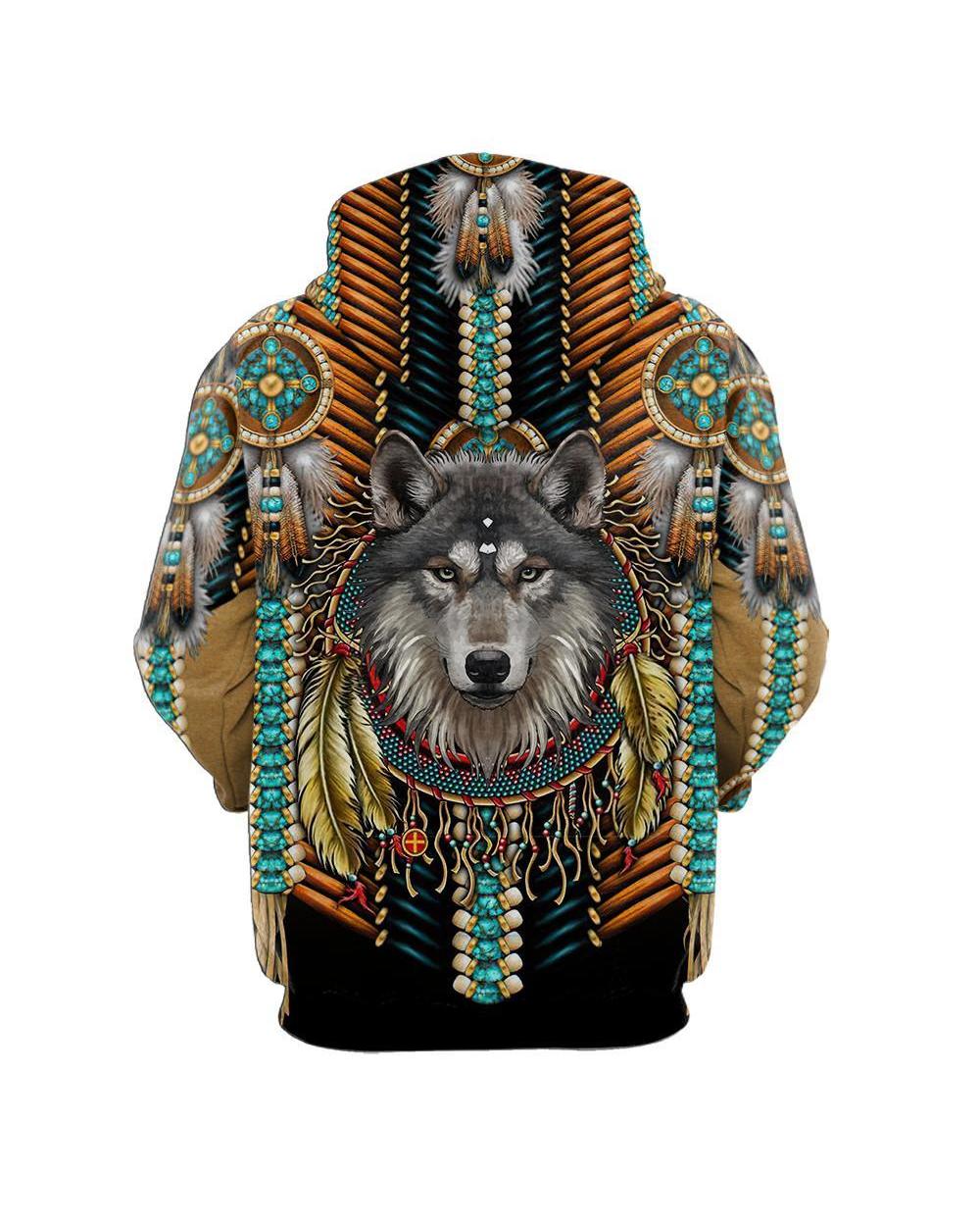 Beautiful Tribal Native Wolf 3D All Over Printed Men Hoodie Autumn Unisex Sweatshirt Zip Pullover Casual Streetwear VG06 front-1