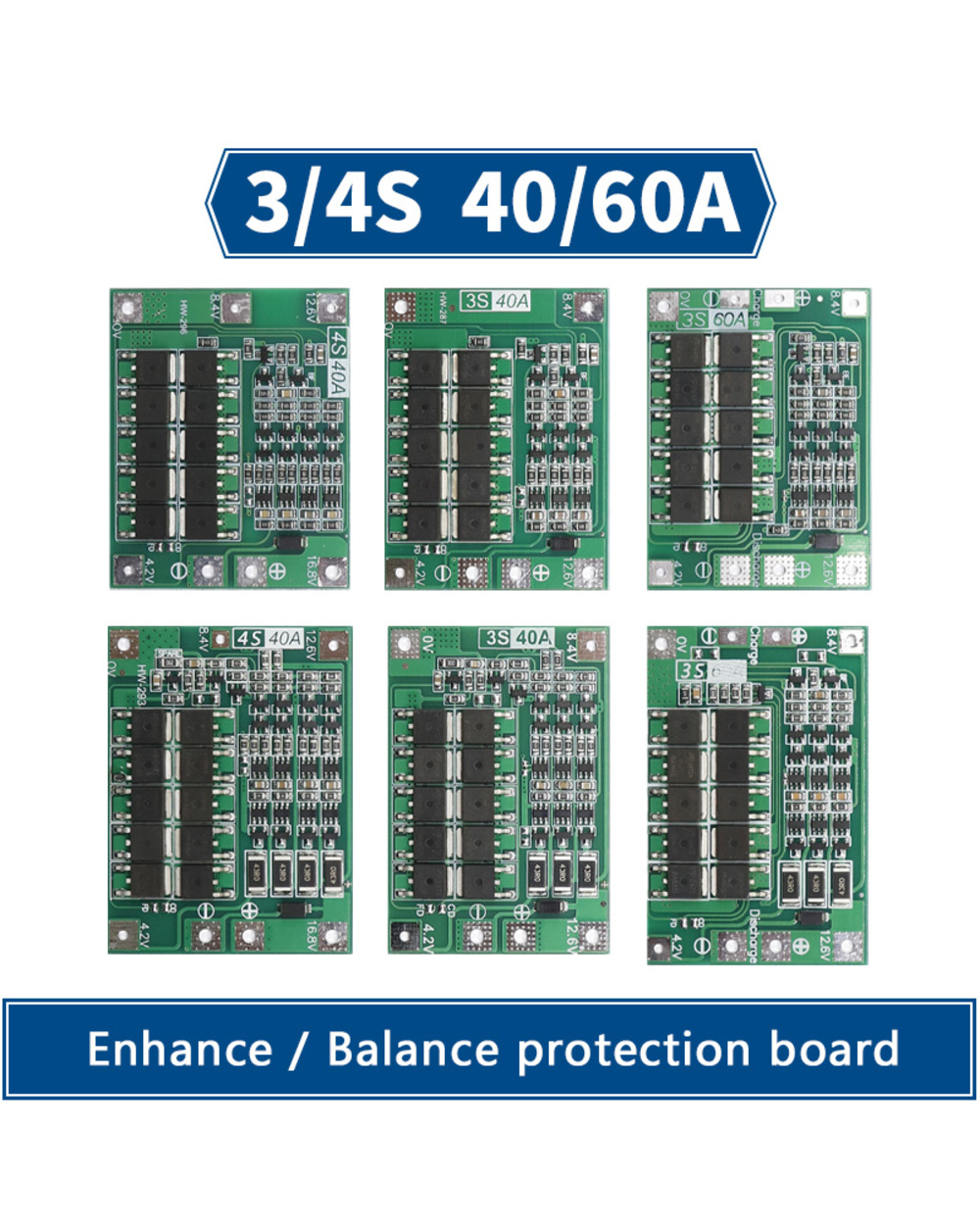 3S/4S 40A 60A Li-Ion Lithium Battery Charger Protection Board 18650 Bms For Drill Motor 11.1V 12.6V/14.8V 16.8V Enhance front-0