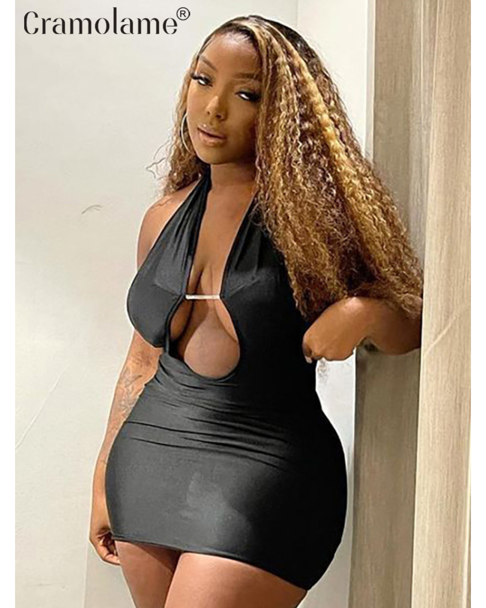Halter Backless Sexy Mini Dress Women Hollow Out Y2K Black Party Night Club Bodycon Bandage Dresses 2022 front-5