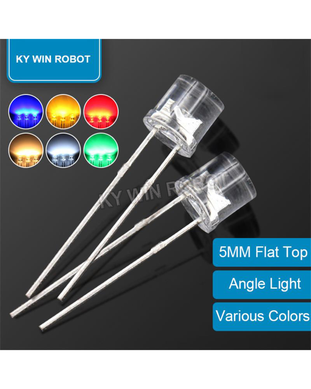 100Pcs 5Mm Flat Top White Red Yellow Blue Green Assorted Kit Lamp Diode Led Ultra Bright Bulbs Emitting Diodes F5 5 Mm front-0