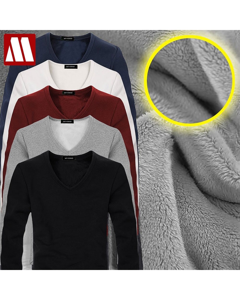 2021 High Quality Autumn Winter Mens Warm Thermal tshirt Man Long Sleeve Casual V Neck Velvet Thick Plus Thick T-Shirt M front-0