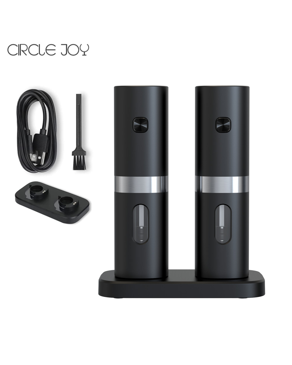 Electric Automatic Salt And Pepper Grinder Set Mill Refillable With Rechargeable Base 2 Adjustable Coarseness Mills Le front-0
