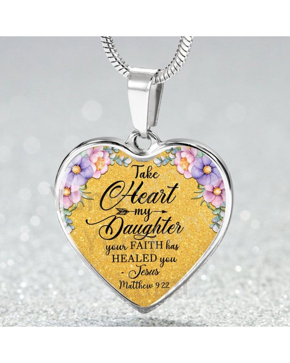 Take Heart My Daughter Your Faith Jesus Heart Shape Pendant Necklace front-1