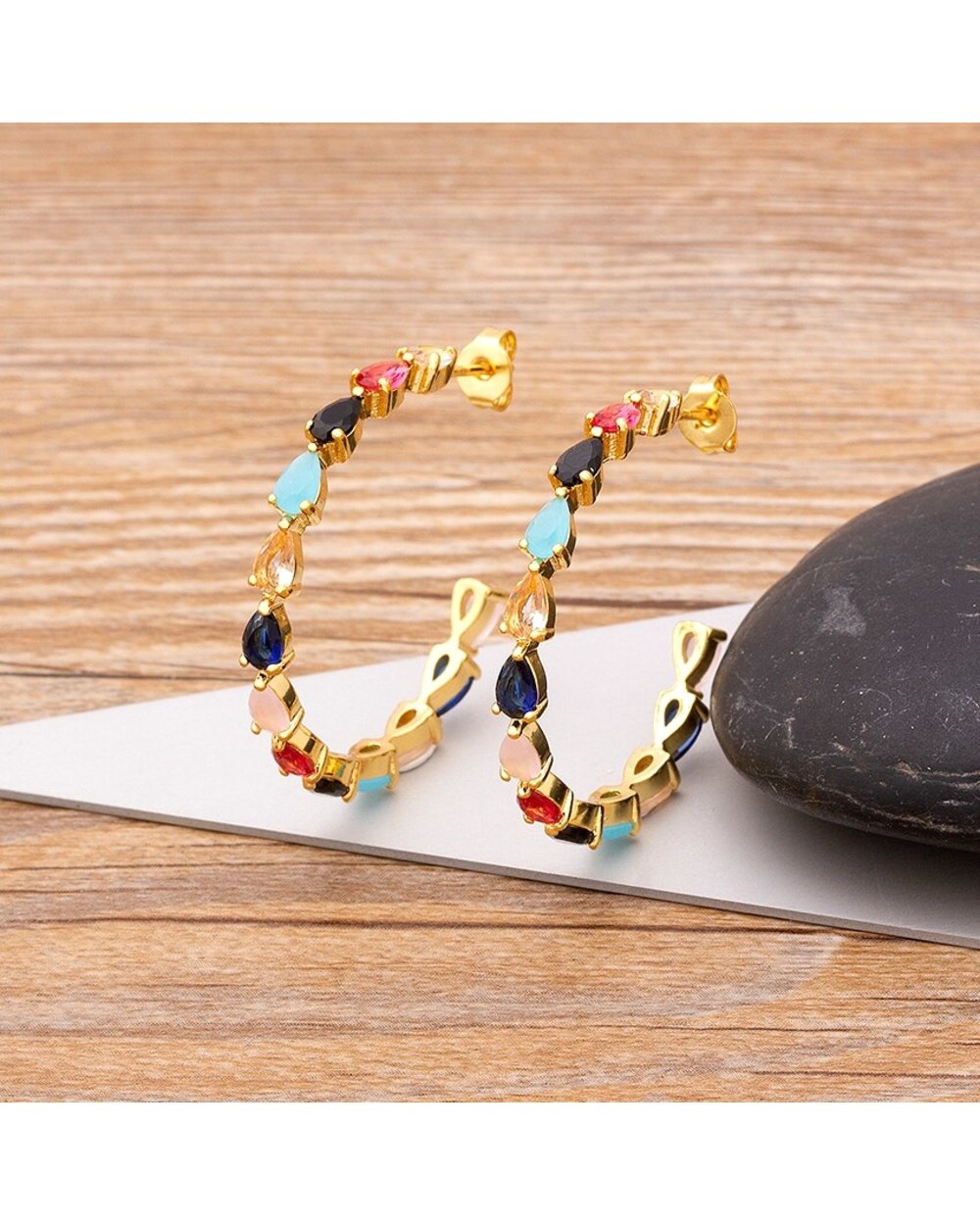 Luxury Hoop Earrings With Rhinestone Copper Zircon Charm Big Circle Earrings For Women front-3