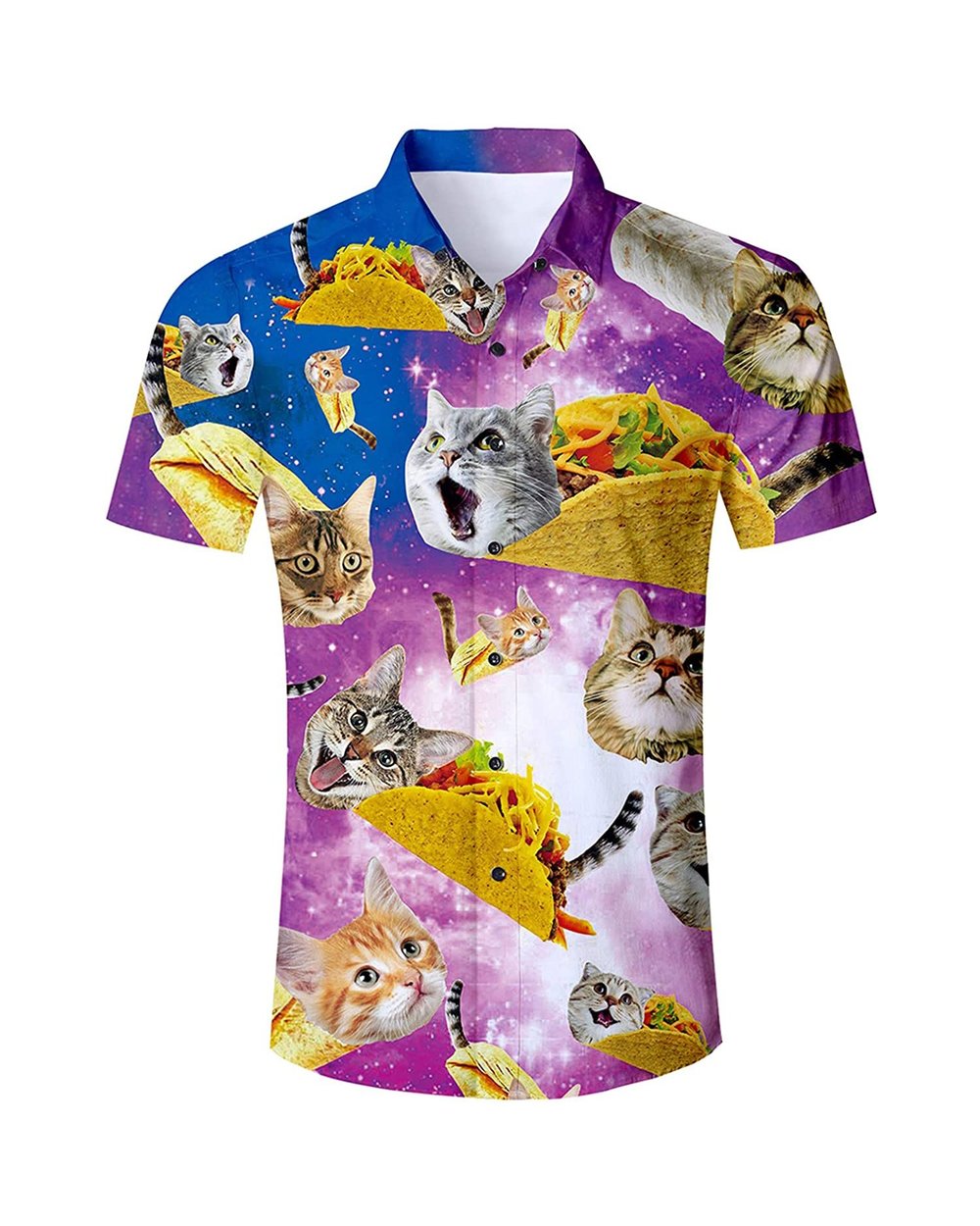 Summer Harajuku Short sleeve Shirts Funny Galaxy Taco Pizza Cat 3D Printed Hawaiian Shirt Mens Harajuku Casual Shirt front-3