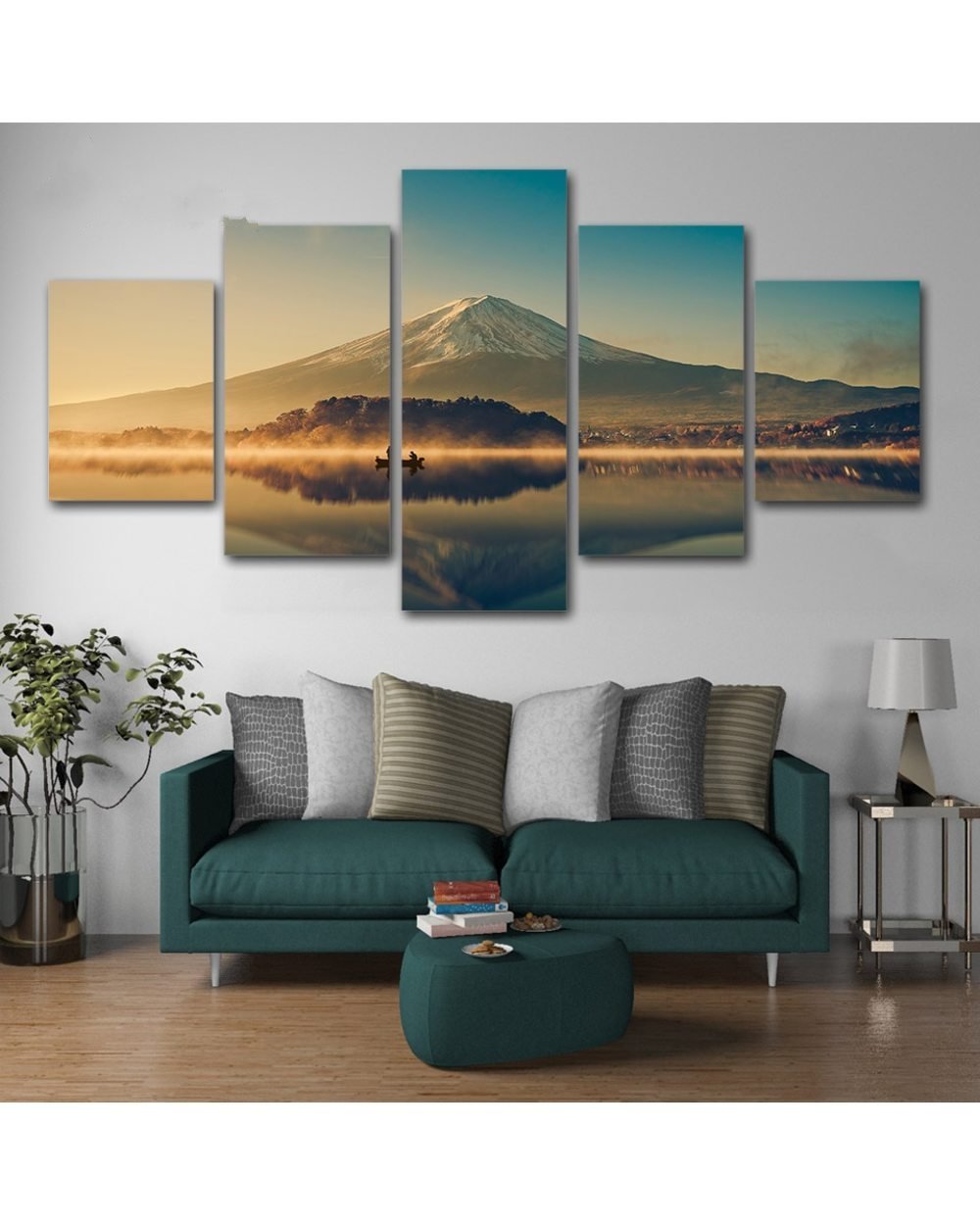 Lake View Mountain Scenery Picture Nature 5 Panel Canvas Art Wall Decor front-0