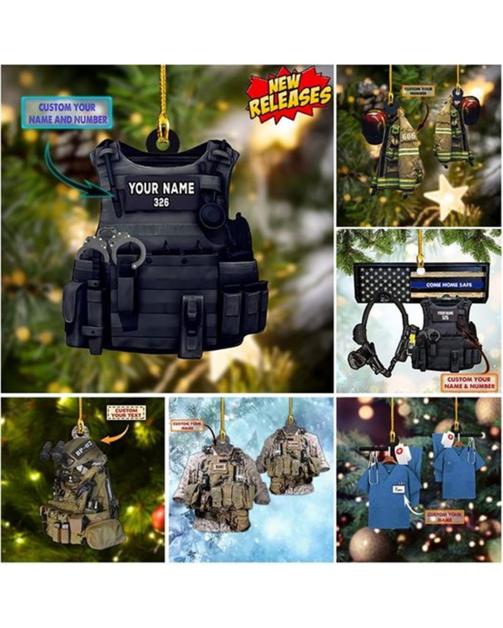 Name Customization Police Christmas Ornament police Santa ornament front-0