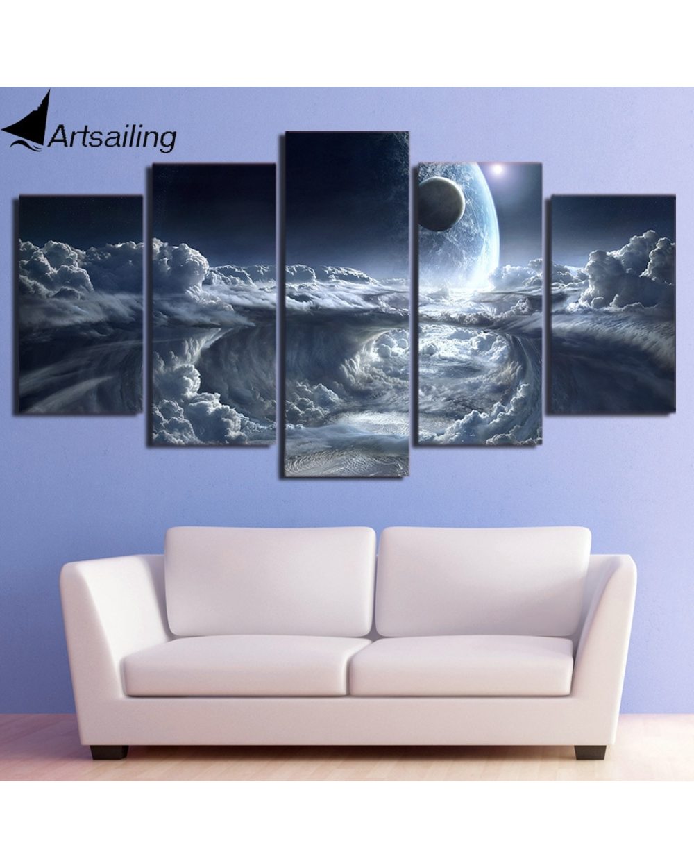 Alien Planet Moons Space Picture Space 5 Panel Canvas Art Wall Decor front-3