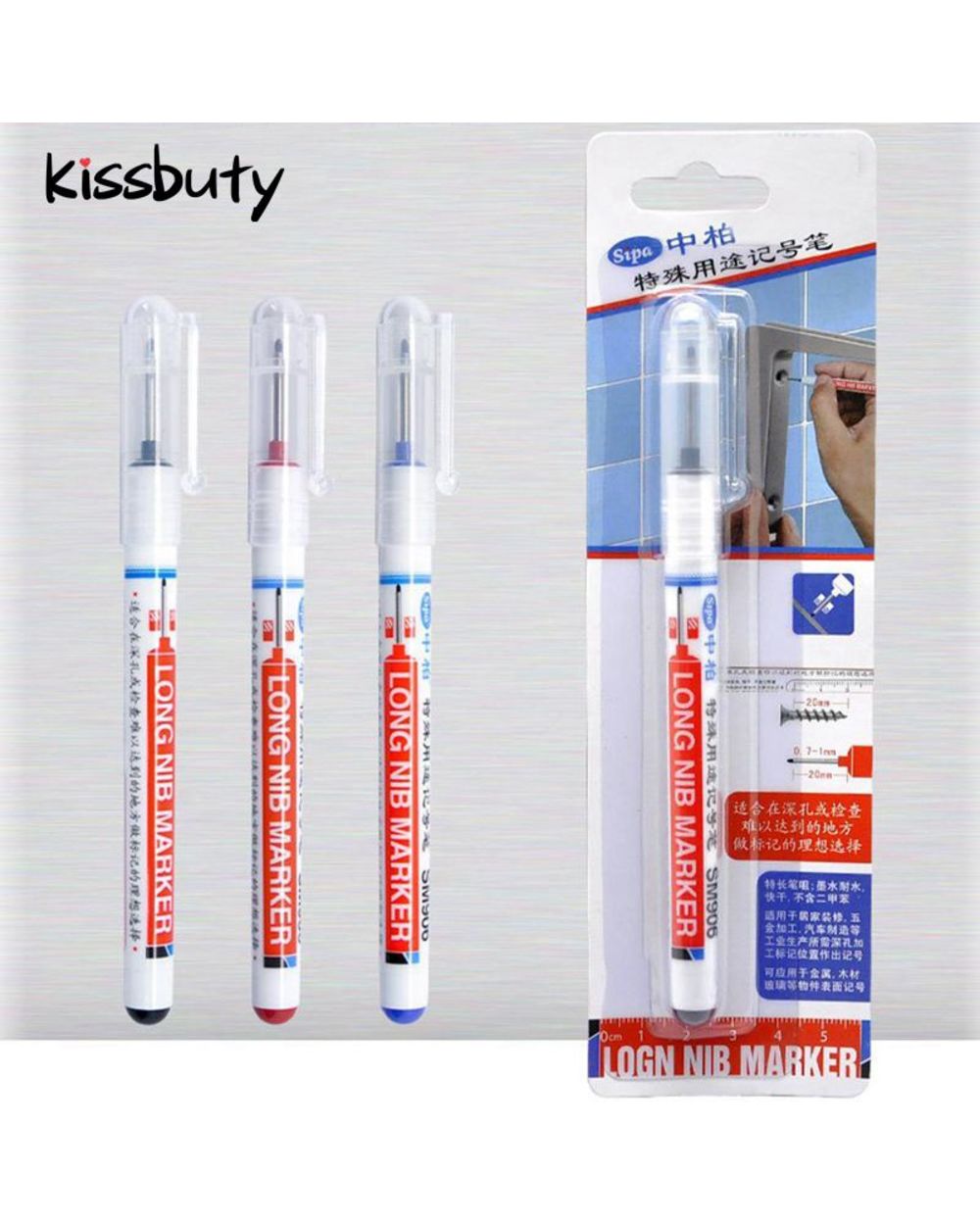 3Pcs/Set Long Heading Markers Pen Red/Black/Blue Ink For Bathroom Woodworking Decoration Multi-Purpose Deep Hole Marker front-3